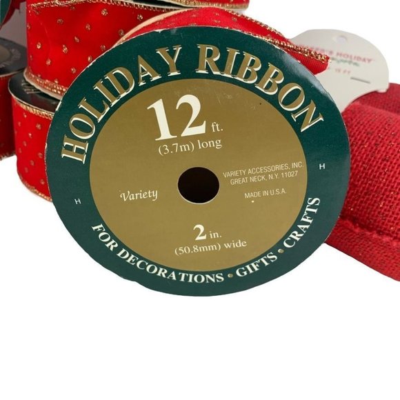 Vintage Wired Holiday Ribbon Lot 6 Spools Crafter's Burlap 2 Rolls Red Christmas - Picture 2 of 7